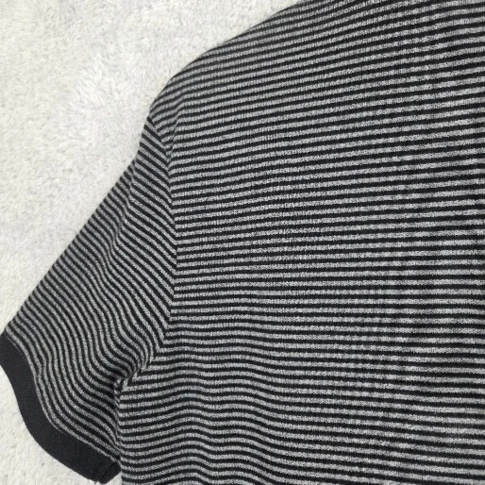 Banana Republic Polo Shirt Men's Large Gray Black‎ Striped Casual Cotton Classic